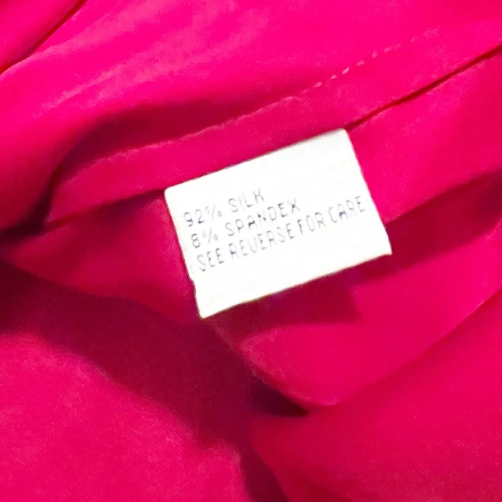 Talbots 100% Silk Vibrant V-Neck Red Blouse with ruched collar long sleeves. 10 - Picture 13 of 14